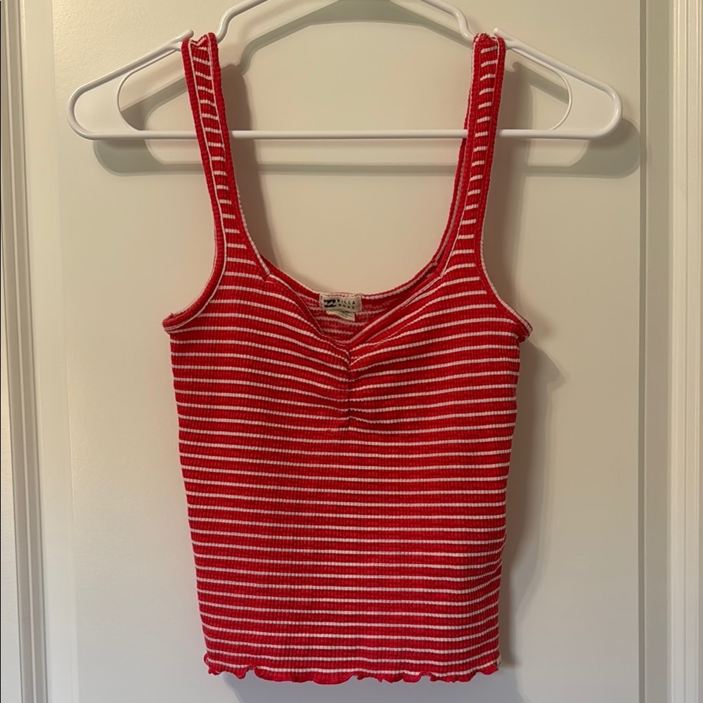 Billabong Red and White Fitted Ribbed Tank Top